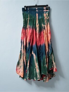 Solitaire Tie-Dye Circle Maxi Skirt in Green, Navy & Coral